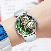 A stylish Demon Slayer Watch featuring two-dimensional anime art of Rengoku Kyoujurou and Tokitou Muichirou, designed as a trendy business wristwatch.