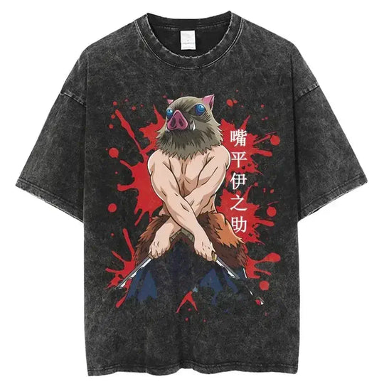 A trendy oversized Demon Slayer Hooded Sweatshirt featuring colorful anime character graphics, designed as casual autumn streetwear for men and women.