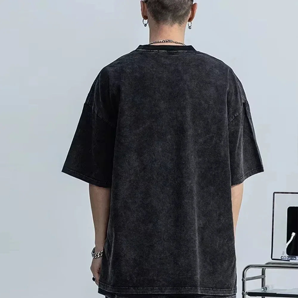 Men's vintage Naruto Rock Lee Streetwear T Shirt in a washed black style, featuring an anime graphic of the taijutsu master.