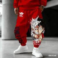 Unisex Luffy Gear 5 Pants made of thick winter cotton, featuring Sun God Nika anime graphics and cuffed ankles for Harajuku streetwear style.