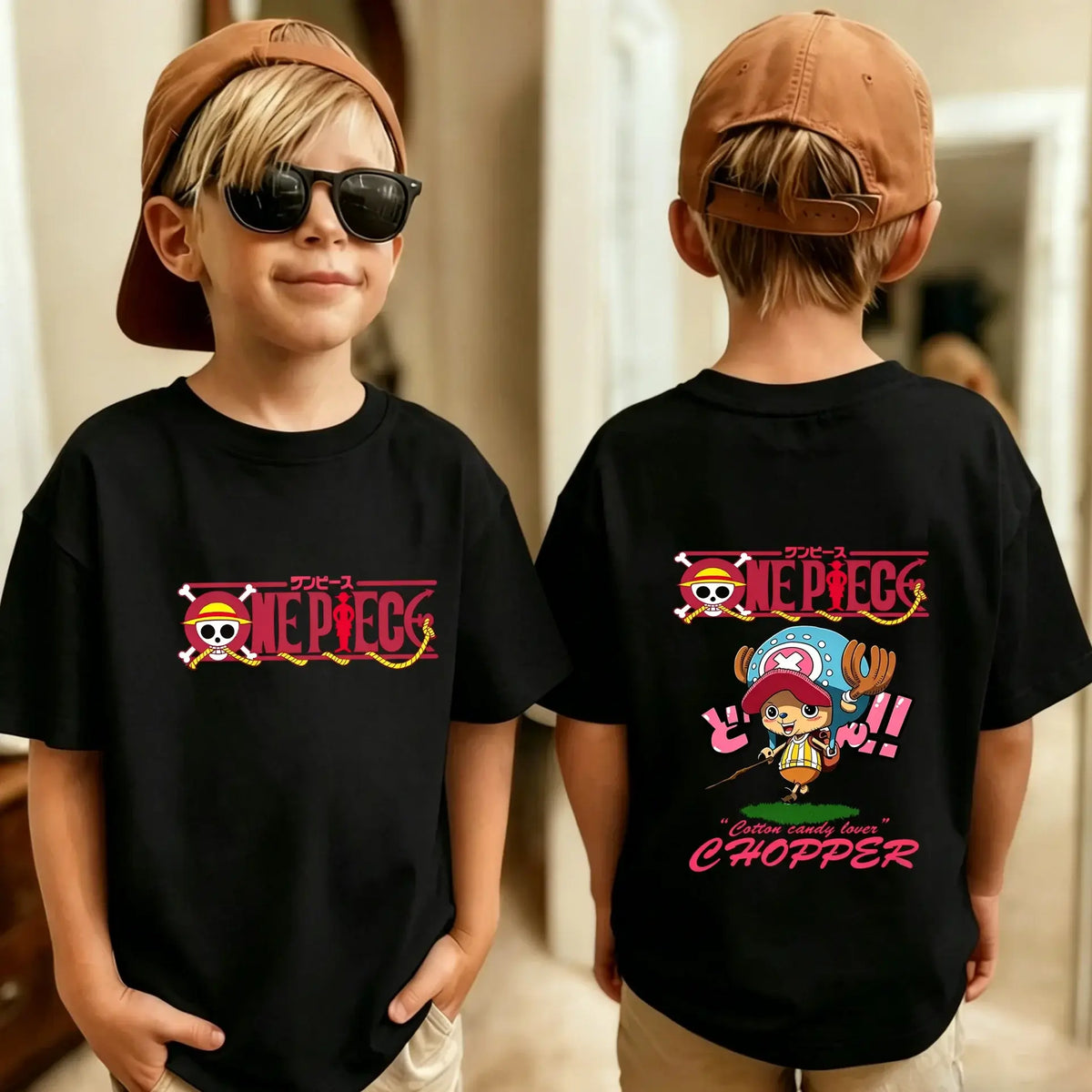 One Piece Kids T-Shirt Anime Luffy Zoro Chopper short sleeve cotton summer tee boys girls ages 7-13