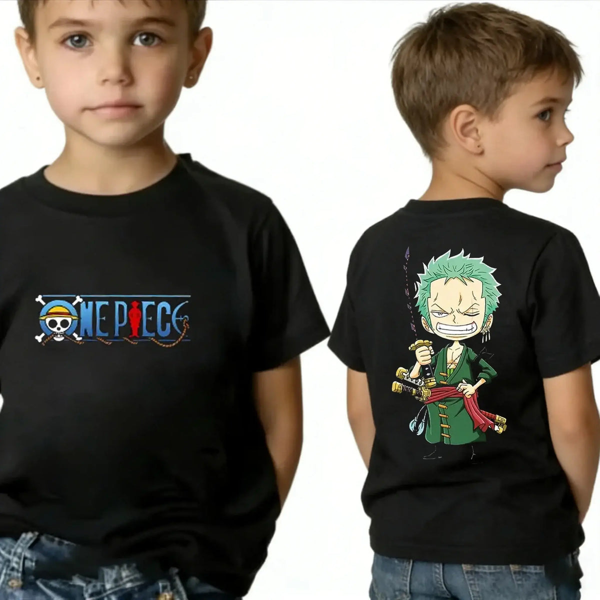 One Piece Kids T-Shirt Luffy Zoro Nami Chopper pure cotton short sleeve summer cartoon tee boys girls unisex sizes 100 to 160 CM birthday gift