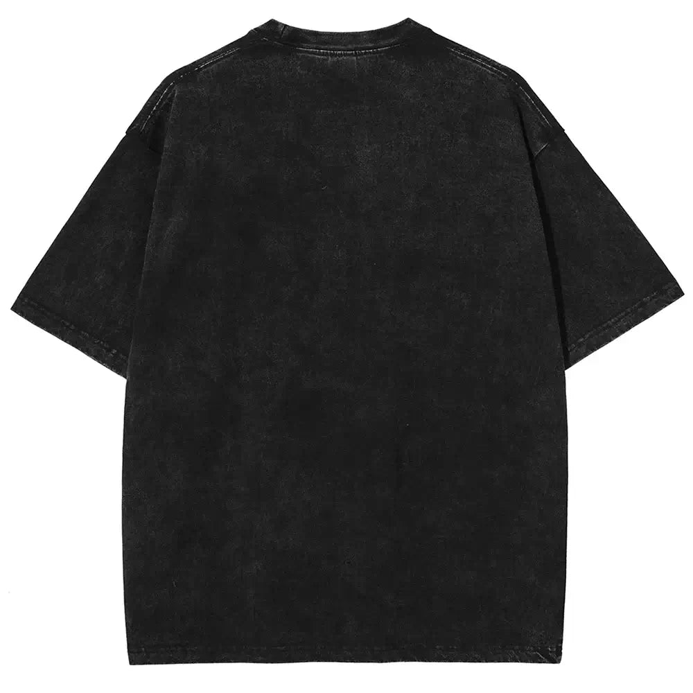 Ryomen Sukuna Jujutsu Kaisen Washed T-Shirt fabric detail showing the vintage wash and crew neck design.