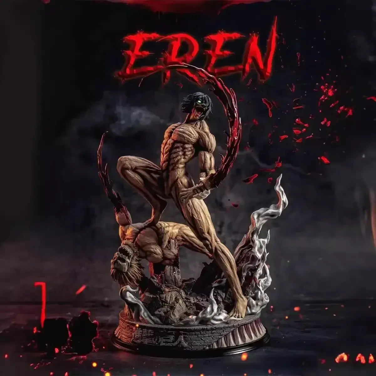 Eren Jaeger Figure standing triumphantly over defeated Titan, 29cm Attack on Titan anime statue.