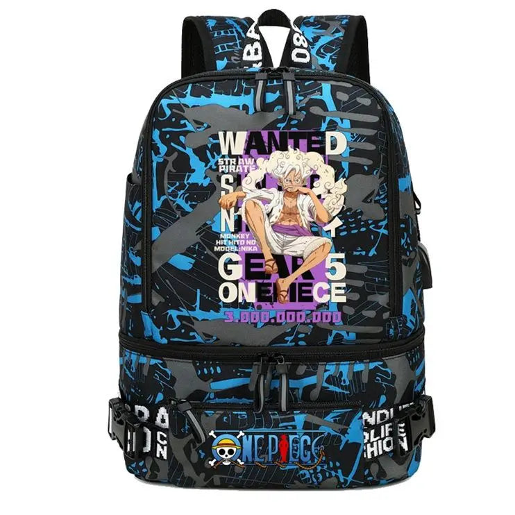 One Piece Anime Polyester School Travel Backpack featuring vibrant artwork and stylish design for teens.