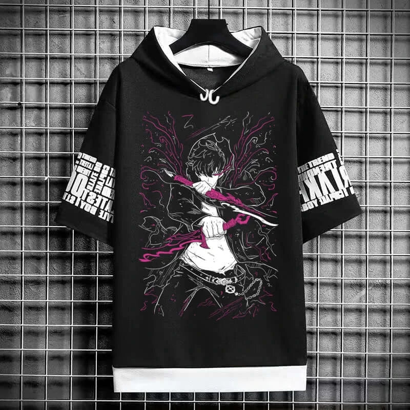 Solo Leveling Anime Graphic T-Shirt Korean Fashion black manga short sleeve men breathable