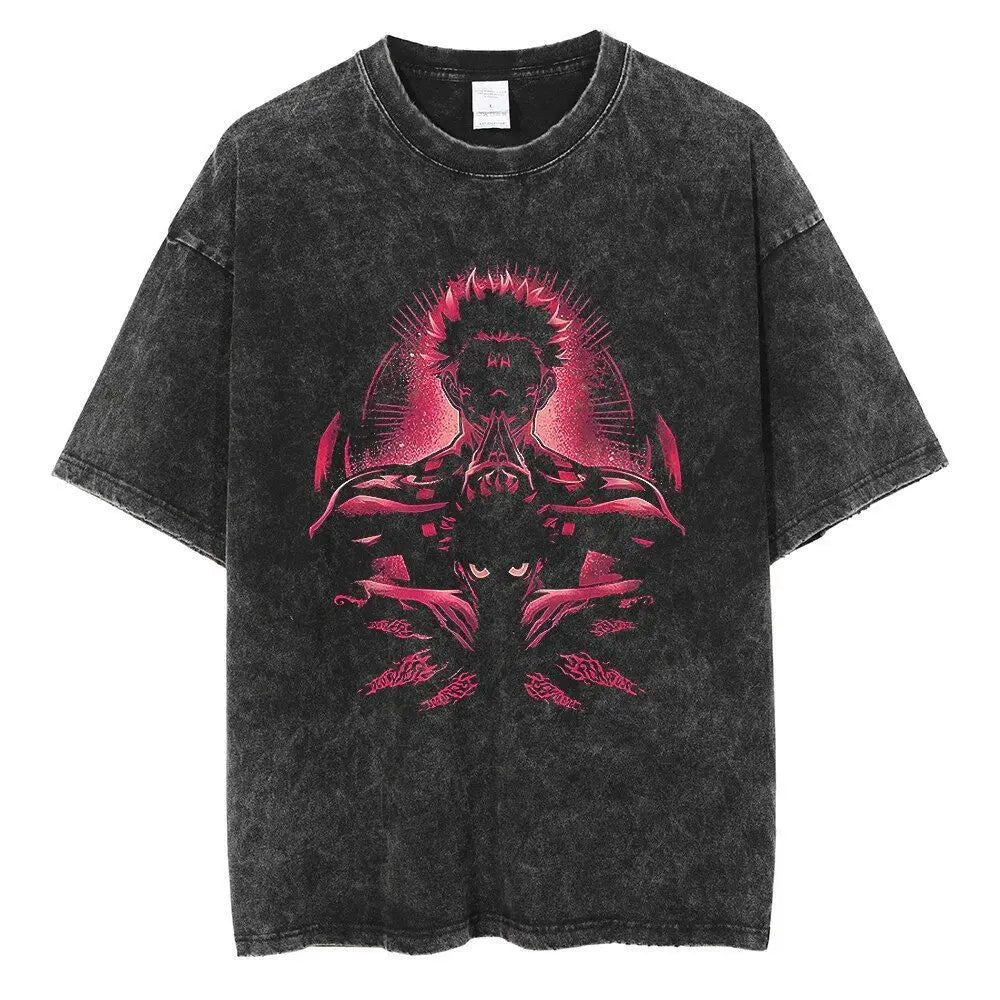 Jujutsu Kaisen Vintage Washed Cotton T-Shirt featuring bold graphic design and relaxed fit for anime fans.