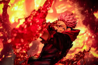 A highly detailed Ryomen Sukuna Figure made of premium PVC, showcasing the Jujutsu Kaisen King of Curses in an extreme battle stance for desktop decoration.