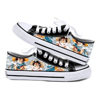 One Piece Anime Low Top Canvas Sneakers flat lay pair printed anime canvas couple birthday gift