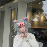 Inosuke Boar Head Plush Cosplay Neck Pillow U-shaped hooded travel blackout cloak anime prop