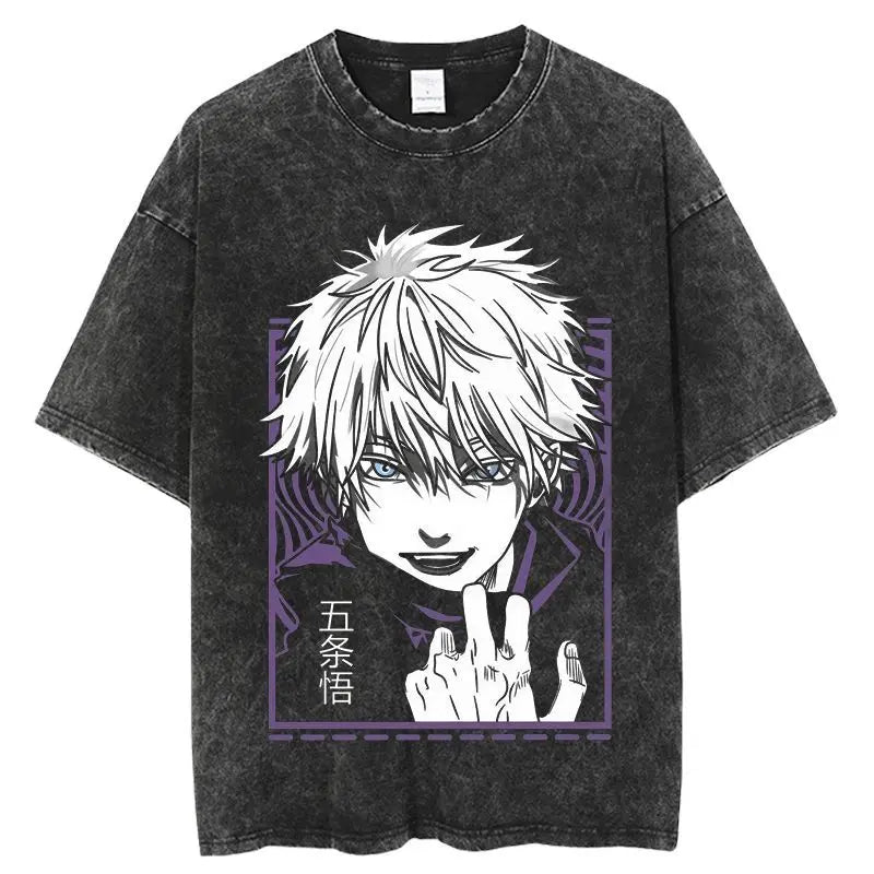 Jujutsu Kaisen Vintage Washed Cotton T-Shirt featuring bold graphic design and relaxed fit for anime fans.