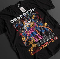 A comfortable, loose cotton Saint Seiya Shiryu T-shirt featuring a dynamic anime pattern of the Dragon Saint, designed for men and women's summer fashion.