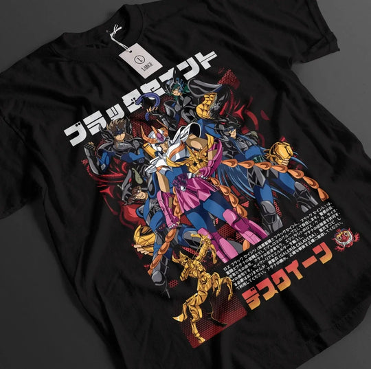 A comfortable, loose cotton Saint Seiya Shiryu T-shirt featuring a dynamic anime pattern of the Dragon Saint, designed for men and women's summer fashion.