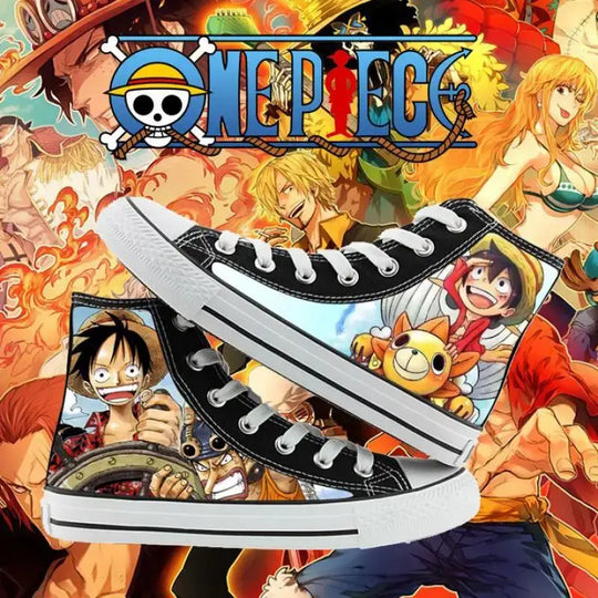 One Piece Anime Canvas Shoes Luffy Zoro hand-painted high top sneakers boys girls casual