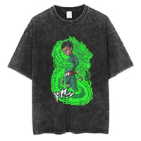 A washed black Naruto Vintage T-Shirt featuring a hip hop style anime print, designed as Harajuku streetwear for men and women.