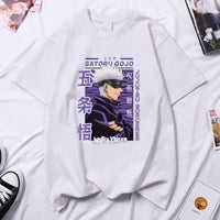 A high-quality Anime Gojo Satoru T-shirt in a summer Y2k style for men and women.