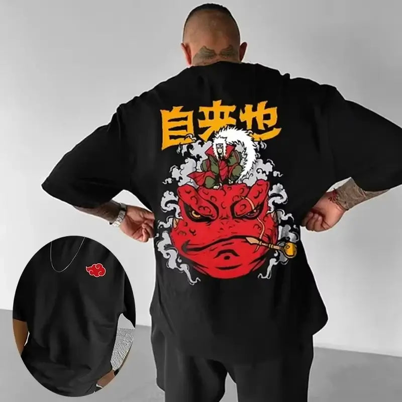A high-quality Obito Uchiha T-shirt made of soft cotton, featuring a graphic anime print for men and boys, styled as parent-child casual wear.