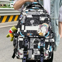 A high-capacity One Piece Luffy Backpack featuring a vibrant graffiti print of Monkey D. Luffy, designed as a durable school bag for middle and high students.