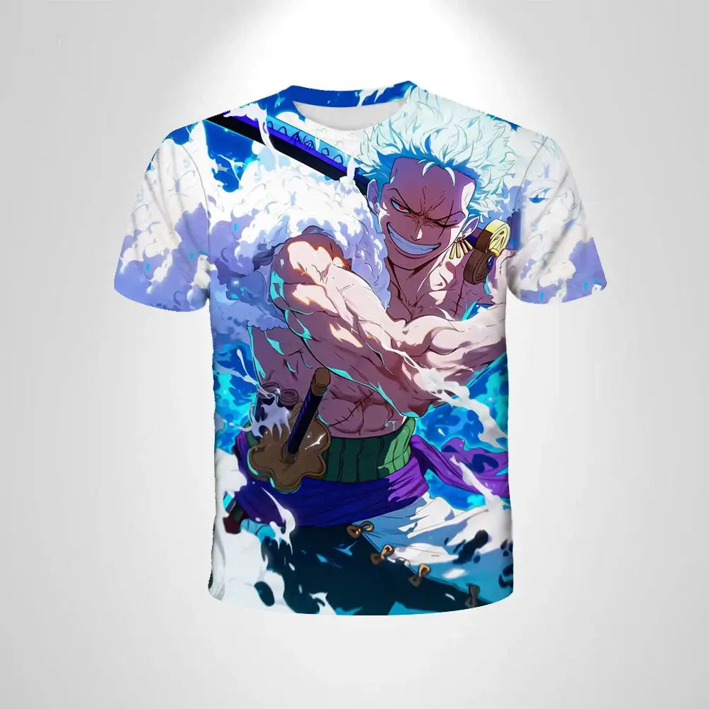 A casual One Piece Luffy T-shirt featuring a cartoon Monkey D. Luffy graphic, designed as a loose, breathable short-sleeve top for men and boys.