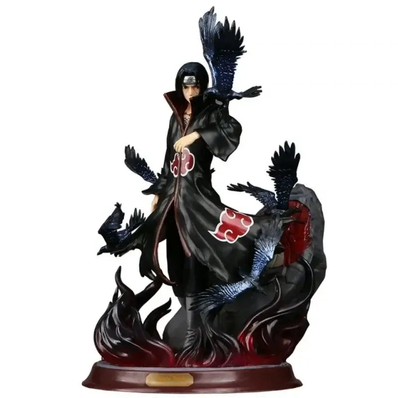 Uchiha Itachi PVC Action Figure displayed on anime shelf with crow detail Naruto Shippuden collectible