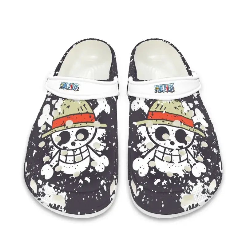 Breathable One Piece Medical Clogs featuring cartoon prints of Monkey D. Luffy and Roronoa Zoro, designed as slip-resistant surgical shoes for nurses.