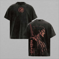 Zaraki Kenpachi Bleach Vintage Washed T-Shirt featuring oversized black design with graphic print front and back.