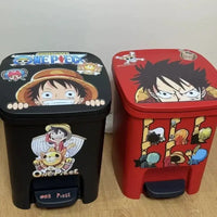 Luffy One Piece Trash Bin Foot Pedal large capacity plastic home bin with cute Monkey D Luffy cartoon design silent slow descent lid bedroom living room