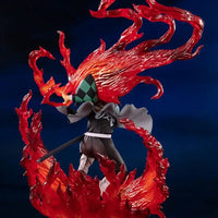 Close-up of Tanjiro Hinokami Kagura Anime Figure flame detail and Demon Slayer Corps uniform