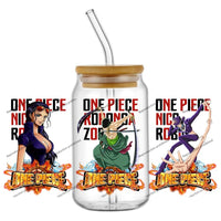 A collection of the newest 31 designs of popular One Piece UV DTF Stickers for a 16oz glass cup.