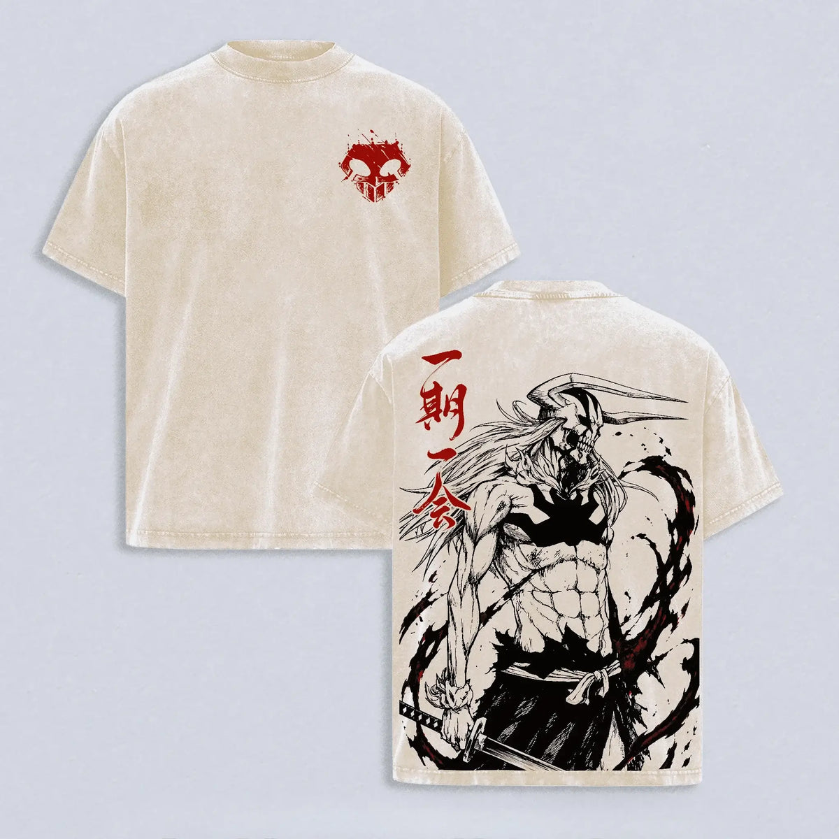 Ichigo Kurosaki Bleach Vintage Washed T-Shirt featuring printed design on back and chest in soft cotton fabric.