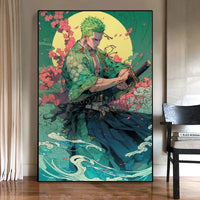 A high-quality One Piece Canvas Print featuring classic Japanese anime characters like Luffy, designed as unframed wall art for living room decoration.