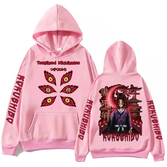 A trendy Demon Slayer Hoodie made of warm fleece, featuring a Harajuku streetwear graphic print for men's and women's autumn fashion.