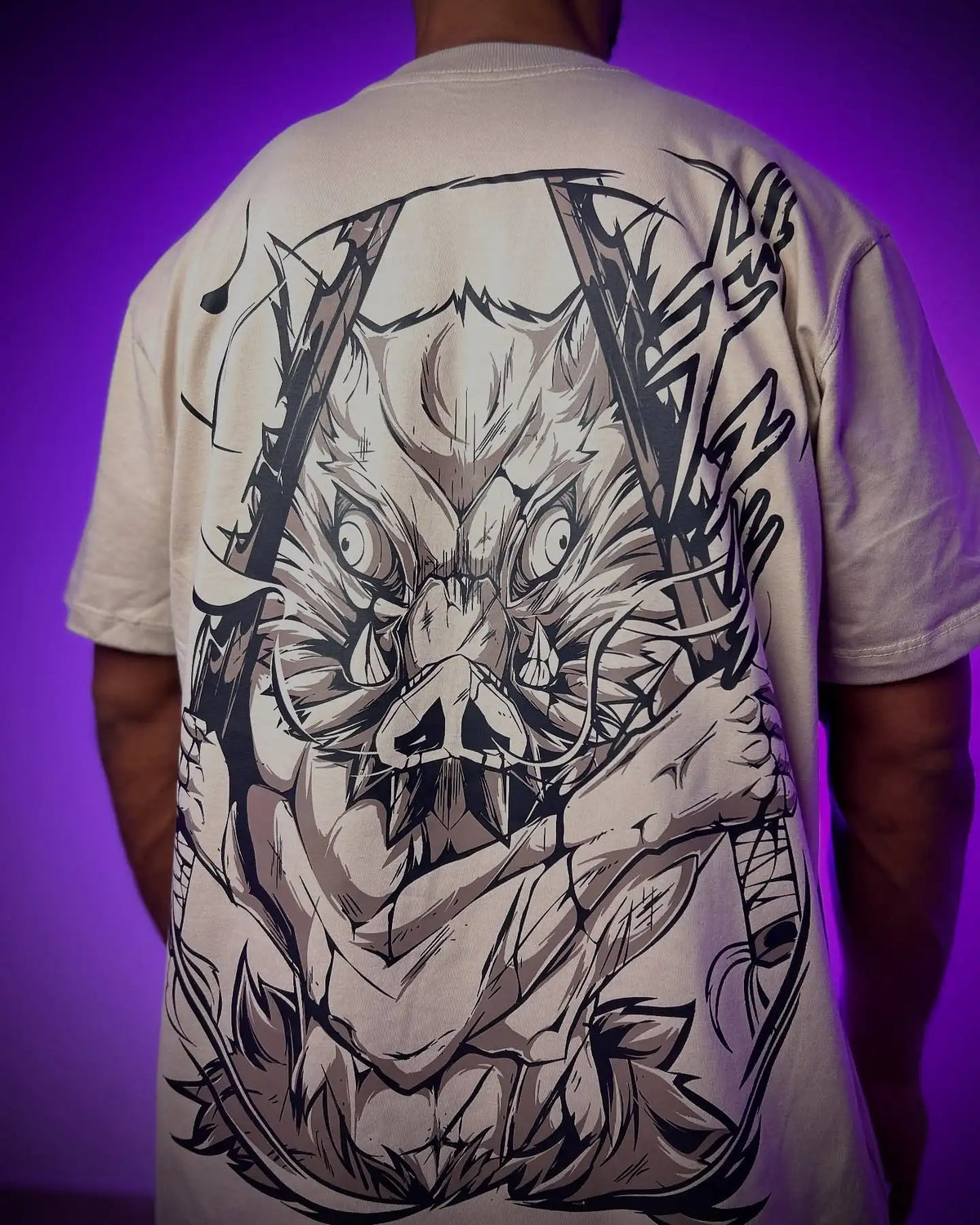 A couple wearing matching oversized Demon Slayer Graphic T Shirts in a hip hop, Y2K streetwear style.