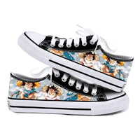 One Piece Anime Low Top Canvas Sneakers flat lay pair printed anime canvas couple birthday gift