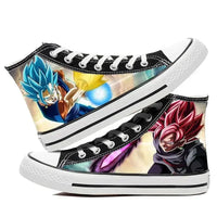 A pair of hot Dragon Ball Goku Canvas Shoes, anime fashion sneakers with a graffiti design for men, women, teenagers, and students.