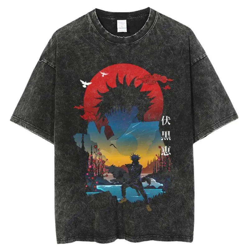 Jujutsu Kaisen Vintage Washed Cotton T-Shirt featuring bold graphic design and relaxed fit for anime fans.