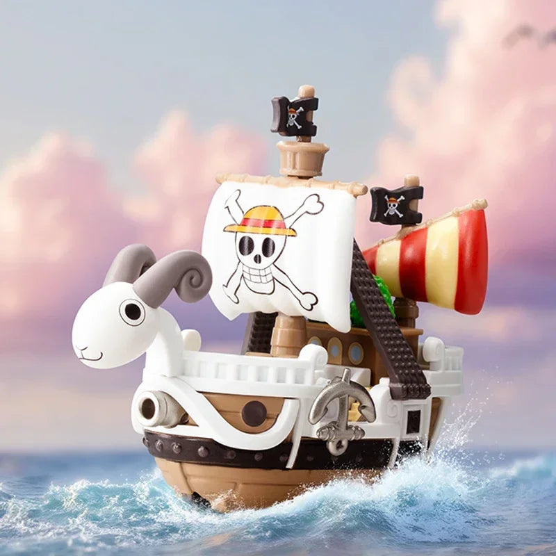 A Pop Mart One Piece Vehicles blind box packaging containing a surprise Grand Line Series ship figure for home decoration.