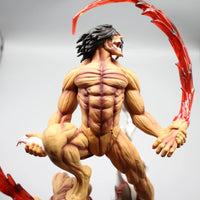 A highly detailed 29cm Eren Jaeger Figure made of premium PVC, showcasing the Attack on Titan protagonist in a dynamic pose for anime desktop decoration.