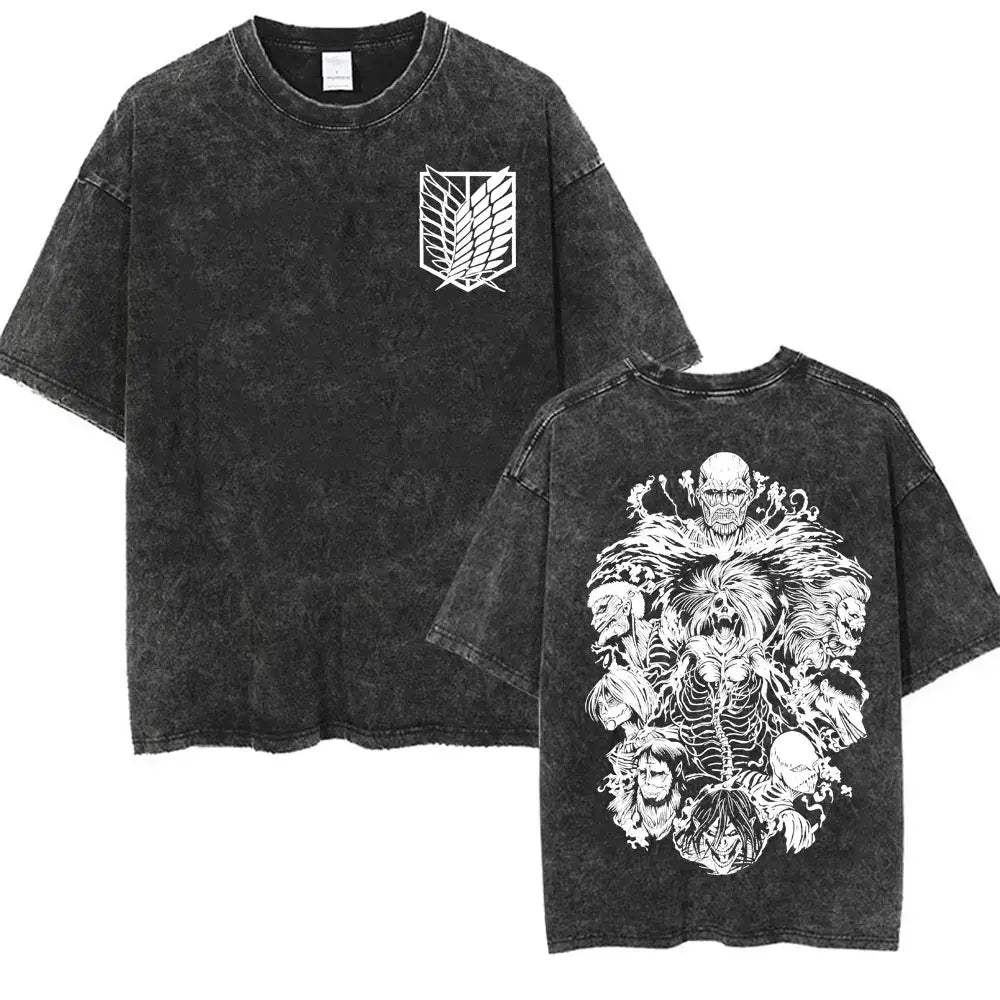 Attack on Titan Washed T-shirt featuring Levi Ackerman graphic in black oversized style