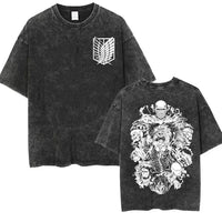 Attack on Titan Washed T-shirt featuring Levi Ackerman graphic in black oversized style