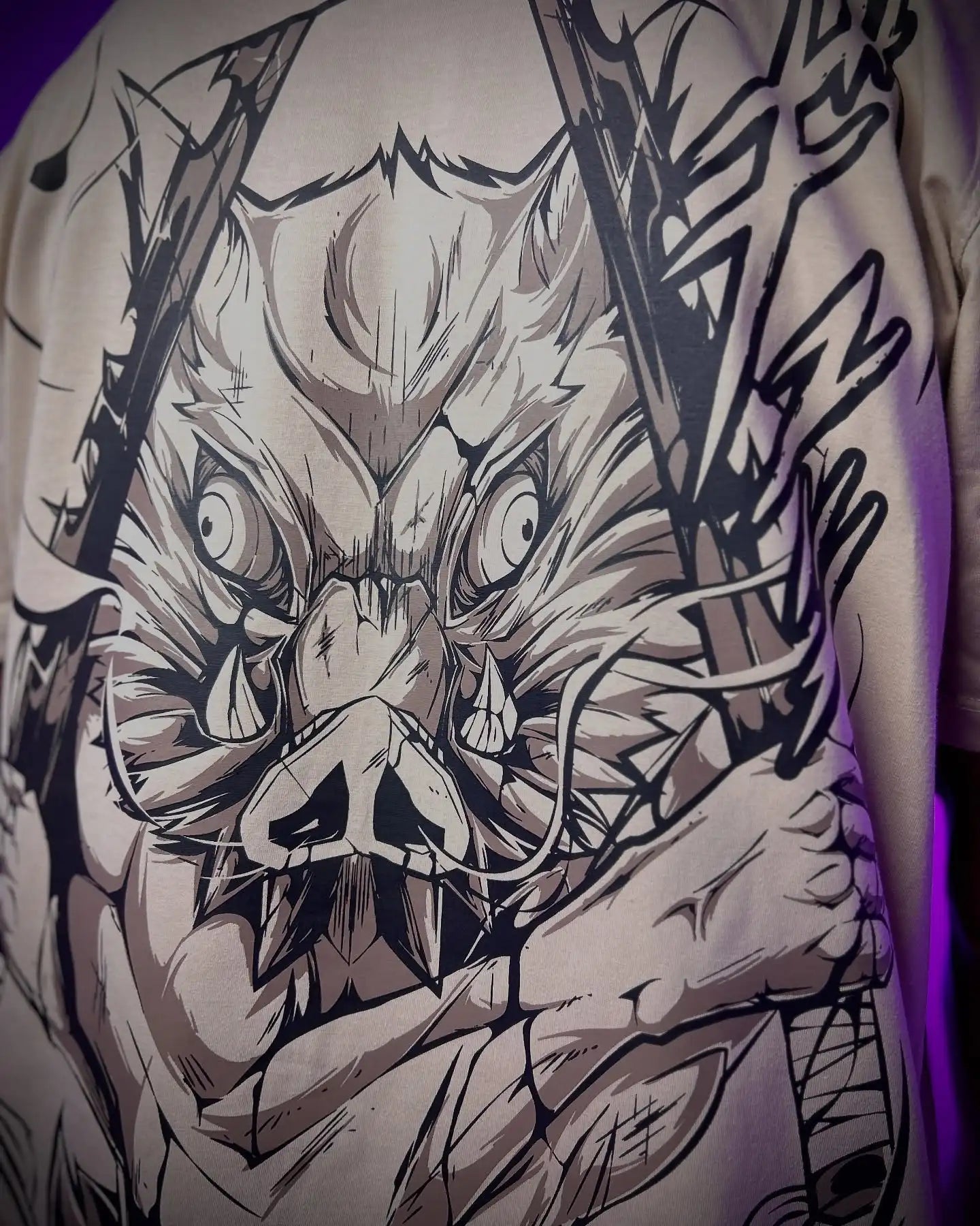 A couple wearing matching oversized Demon Slayer Graphic T Shirts in a hip hop, Y2K streetwear style.