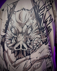 A couple wearing matching oversized Demon Slayer Graphic T Shirts in a hip hop, Y2K streetwear style.