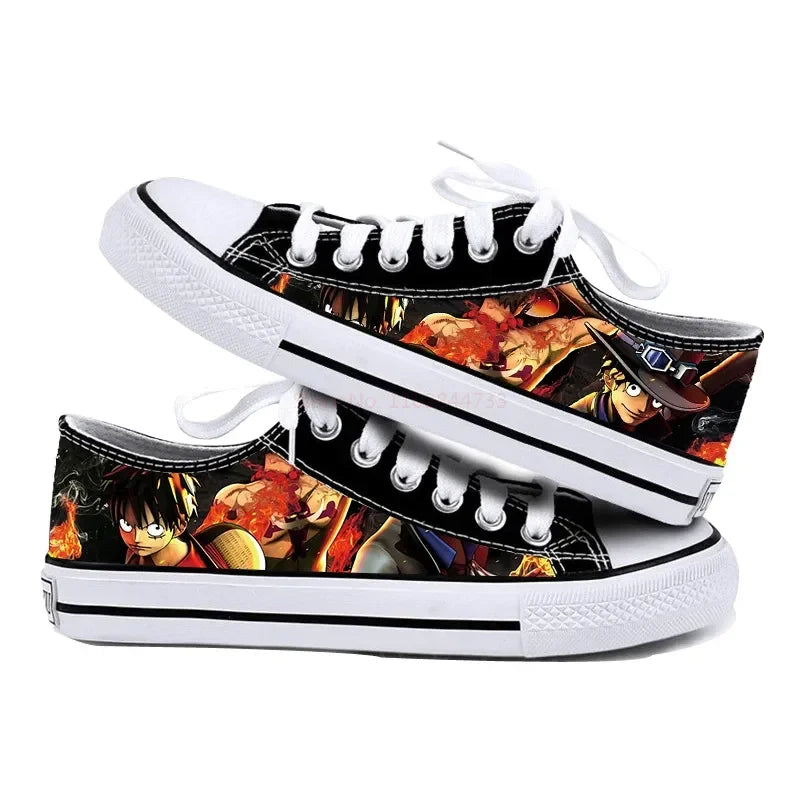 One Piece Anime Low Top Canvas Sneakers flat lay pair printed anime canvas couple birthday gift