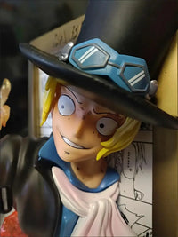 A large, handmade One Piece Three Brothers Statue featuring a 3D photo frame design with young Luffy, Ace, and Sabo for desktop decoration.
