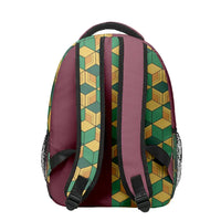 A 3-piece Demon Slayer Backpack Set featuring Tanjiro and Nezuko anime art, including a school bag, lunch box, and pencil case for elementary students.