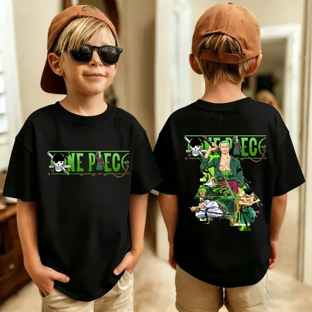 One Piece Kids T-Shirt Anime Luffy Zoro Chopper short sleeve cotton summer tee boys girls ages 7-13