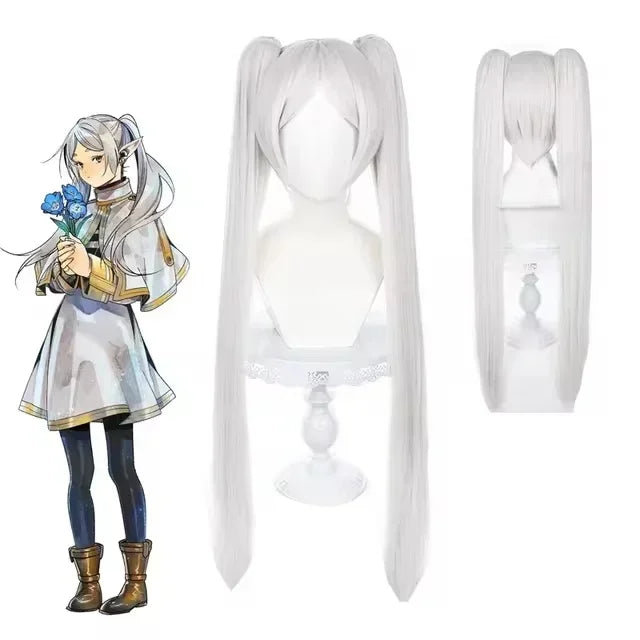 Frieren Cosplay Costume Set featuring dress, wig, elf ears, and earrings for anime enthusiasts.
