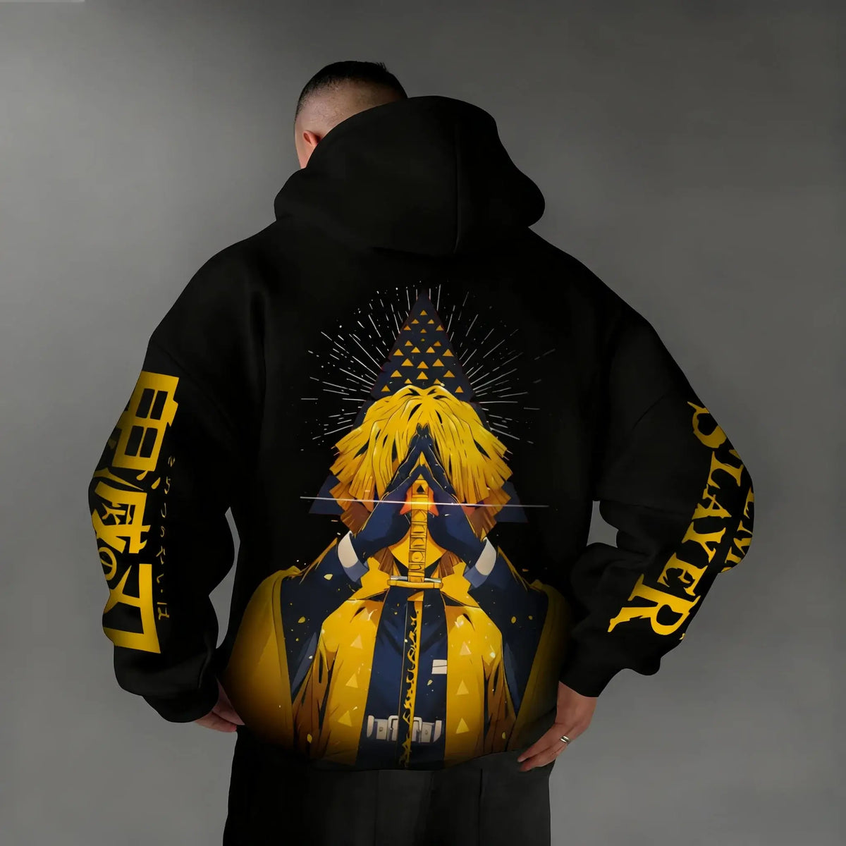 Demon Slayer Parent-Child Cotton Hoodie featuring anime character design on the back in oversized fit.