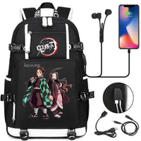 Nezuko Demon Slayer Backpack: Kawaii USB School Bag featuring cute anime art with USB charging port.