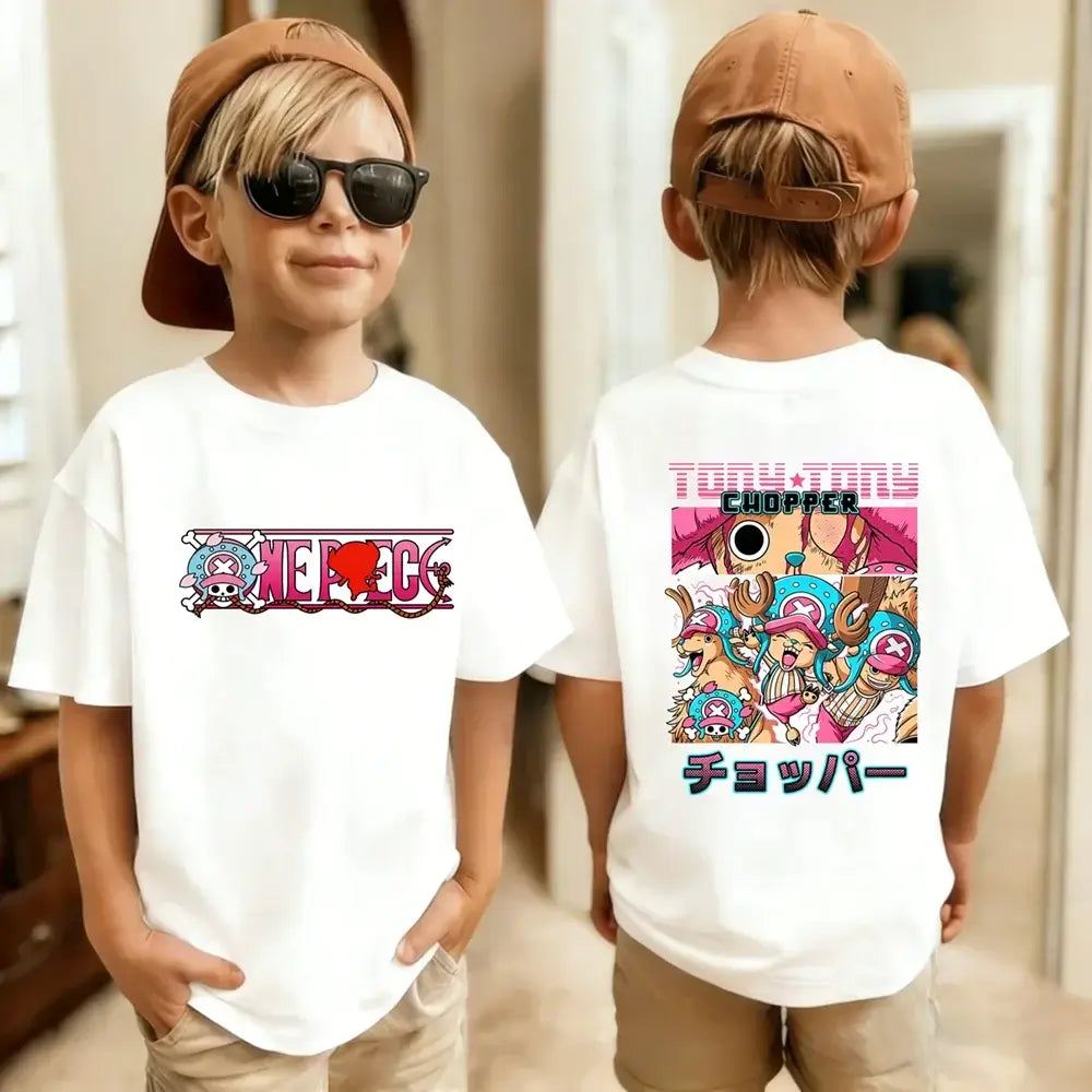 One Piece Kids T-Shirt Anime Luffy Zoro Chopper short sleeve cotton summer tee boys girls ages 7-13